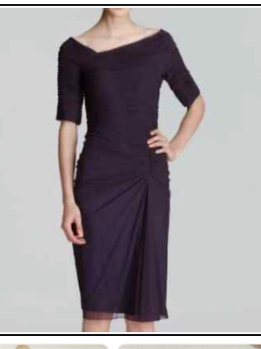 Tadashi Shoji Eggplant Purple Asymmetric Draped Ruched Mesh Form M Formal
